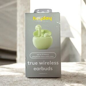 Heyday True Wireless Earbuds. Mint green in color.